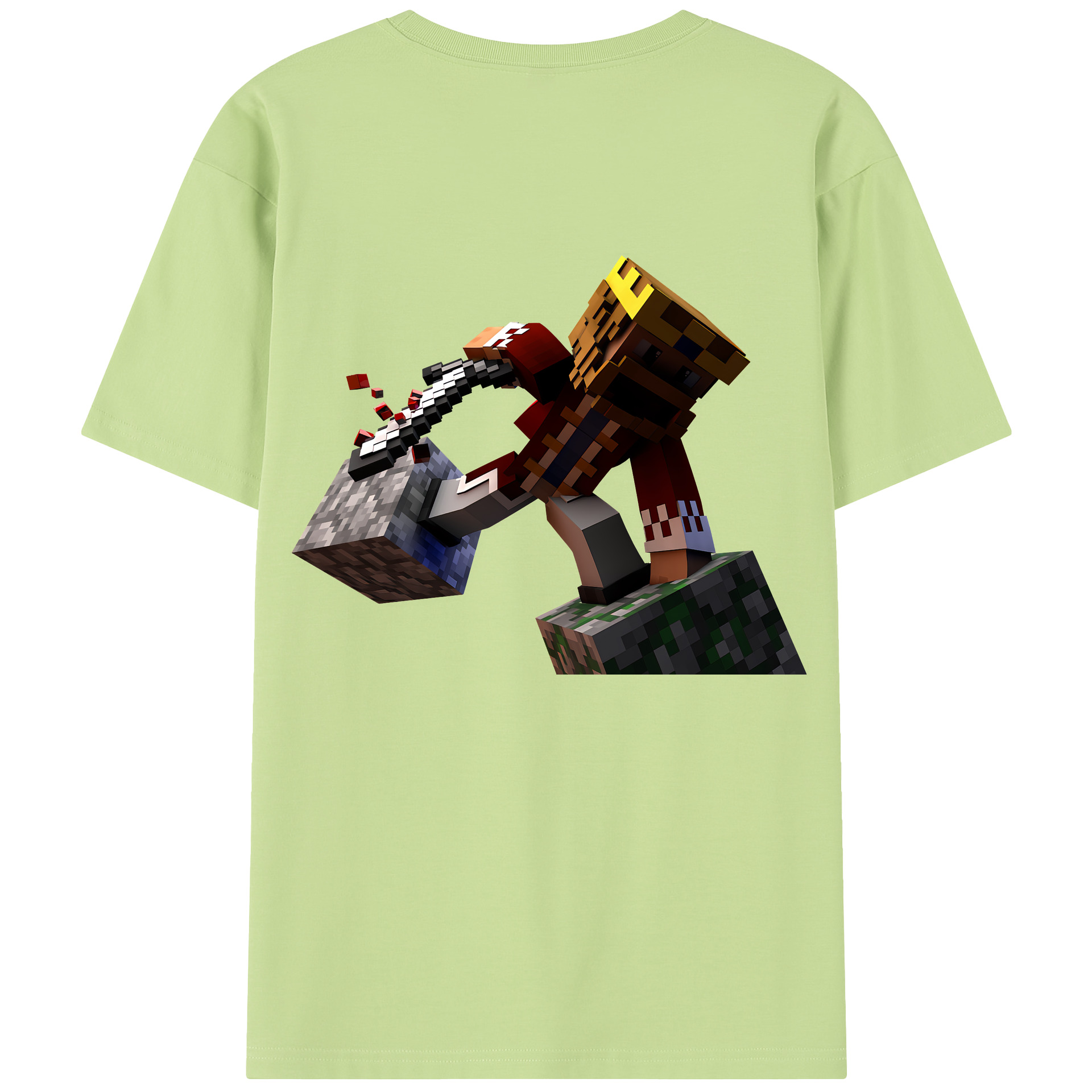 （画像用） マインクラフト ブロックの世界 Minecraft MC Block world 綿100％半袖Tシャツ（背面プリント）